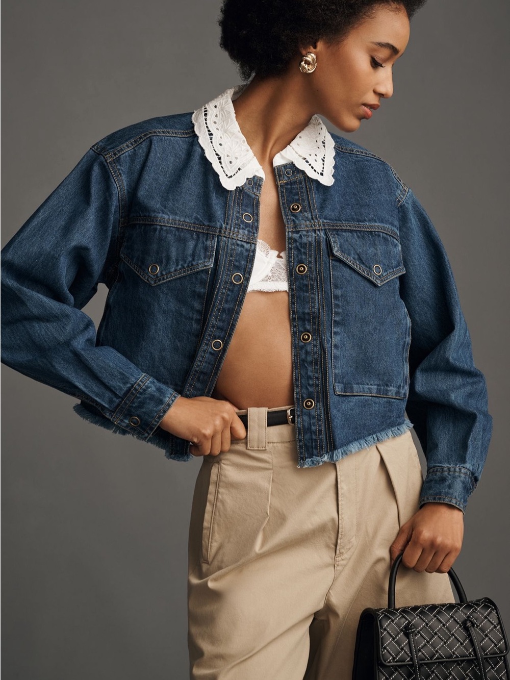 By Anthropologie Utility Eyelet-Collar Denim Jacket